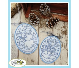 Stickserie - Schneemann Redwork